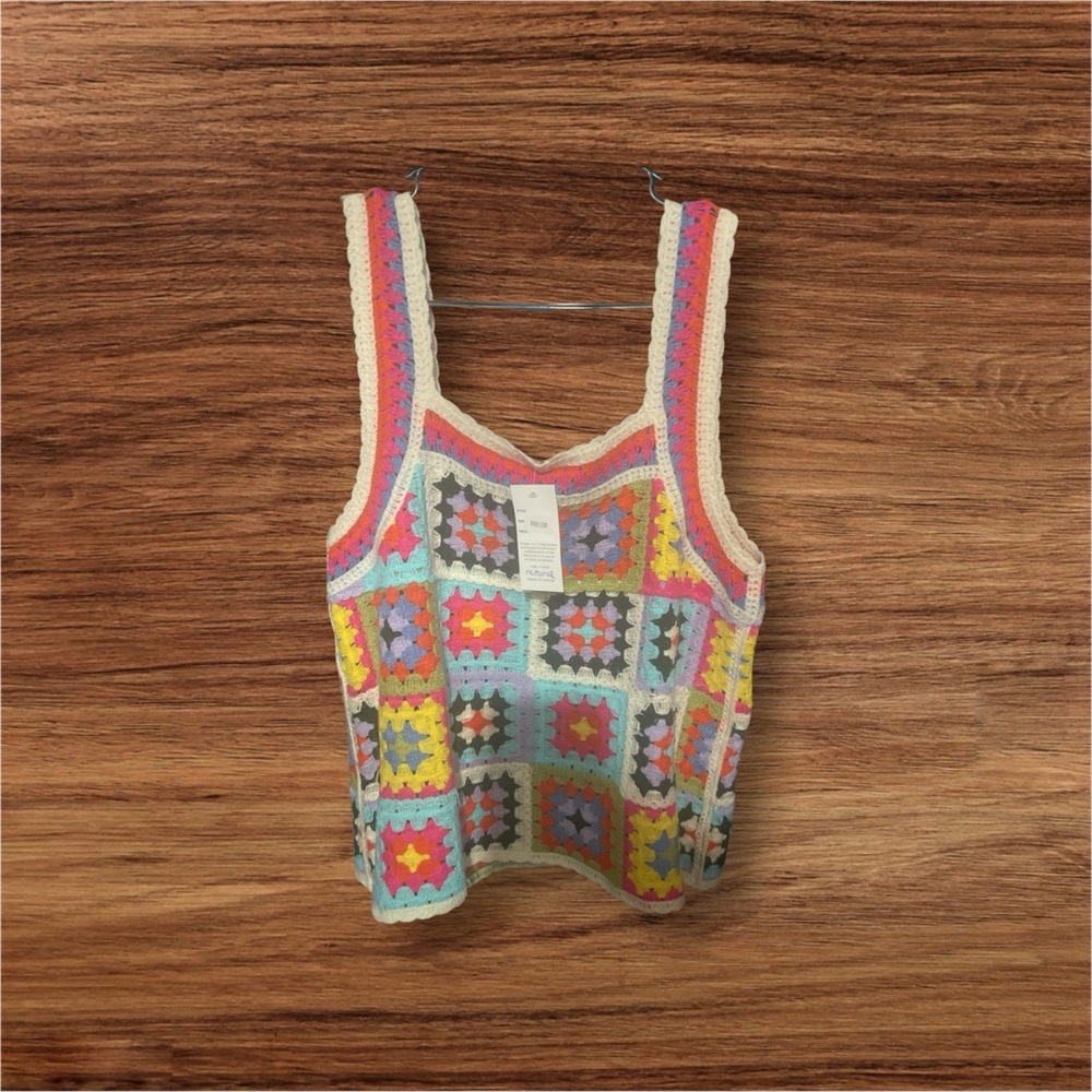 India Boutique Multicolor Crochet Patchwork Tank Top